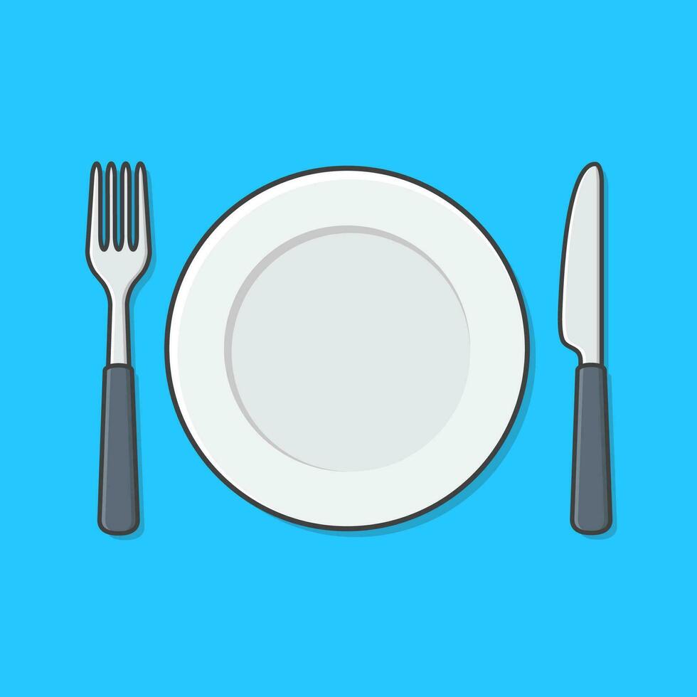 blanco vacío plato con tenedor y cuchillo vector icono ilustración. cocina platos para comida