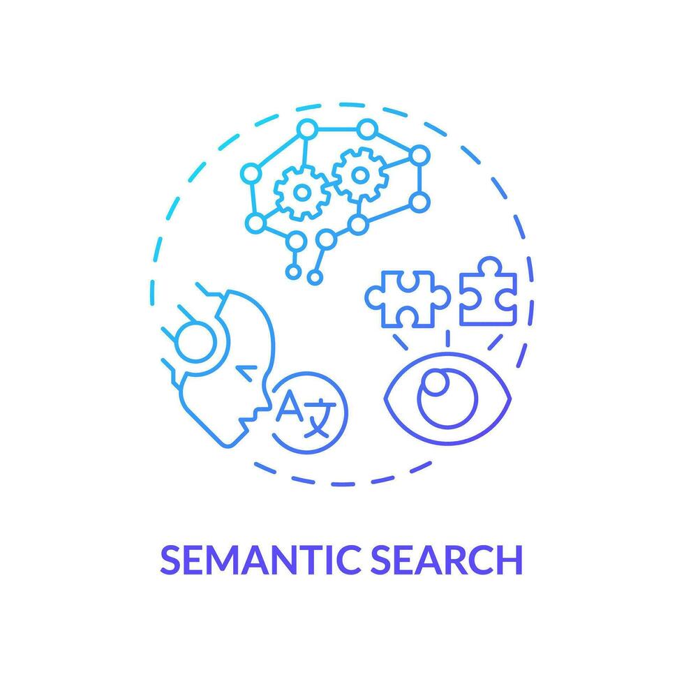 Gradient semantic search icon concept, isolated vector, AI for SEO thin line illustration. vector