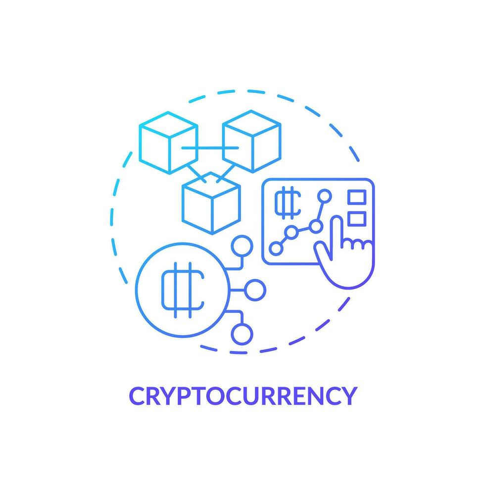 2D cryptocurrency gradient thin line icon concept, isolated vector, illustration representing digital currency. vector