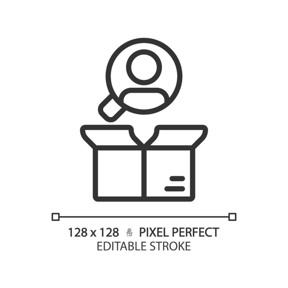 Pixel perfect editable black customer focus icon, isolated vector, product management thin line illustration. vector