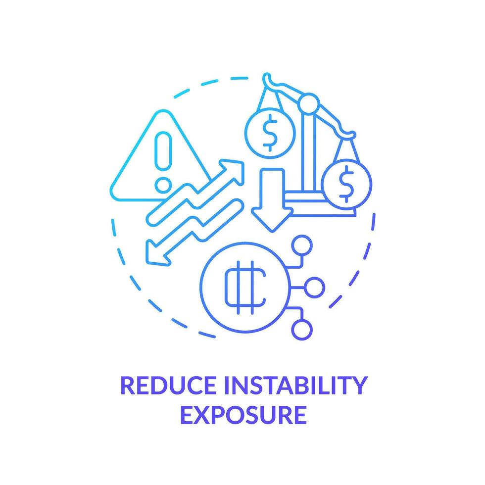 2D reduce instability exposure gradient thin line icon concept, isolated vector, illustration representing digital currency. vector