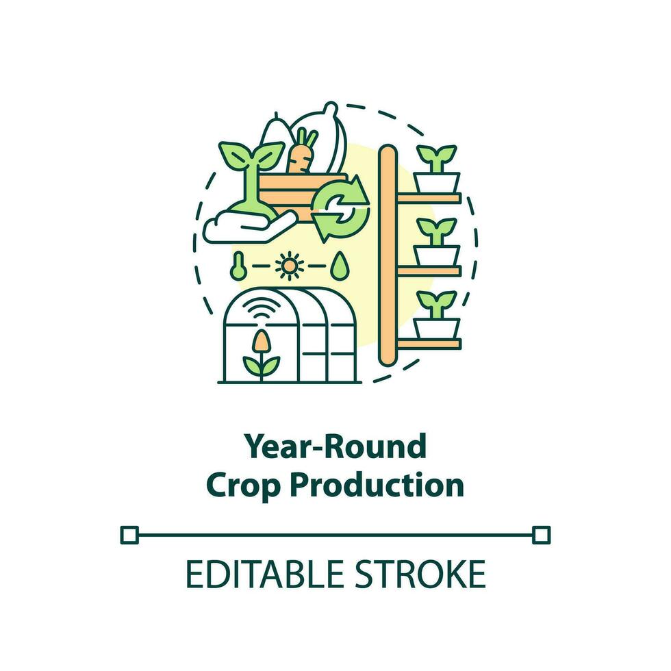 2D customizable year-round crop production icon representing vertical farming and hydroponics concept, isolated vector, thin line illustration. vector