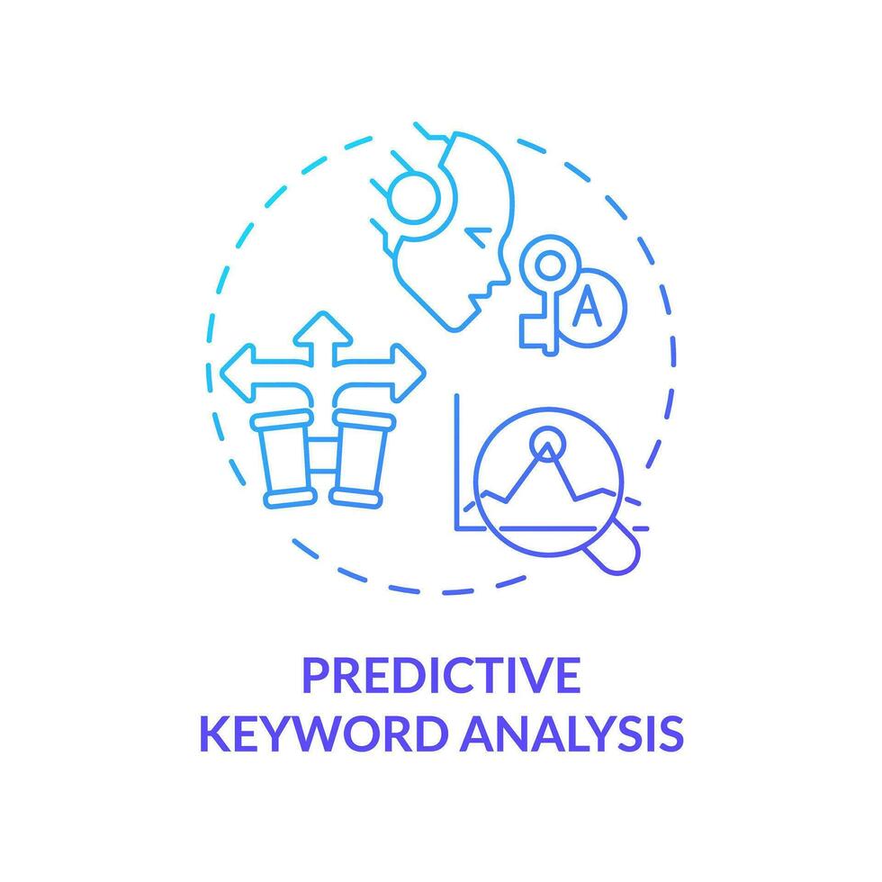 Gradient predictive keyword analysis icon concept, isolated vector, AI for SEO thin line illustration. vector