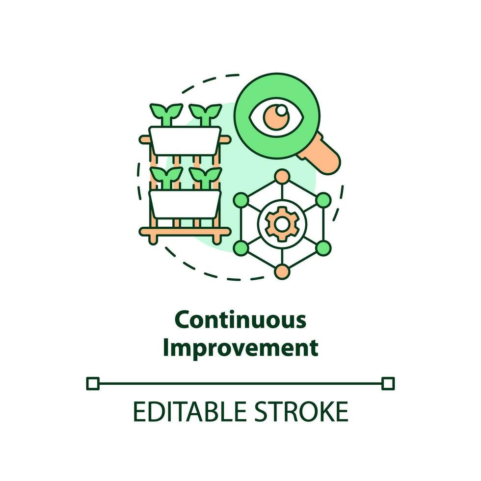 2D customizable continuous improvement icon representing vertical farming and hydroponics concept, isolated vector, thin line illustration. vector