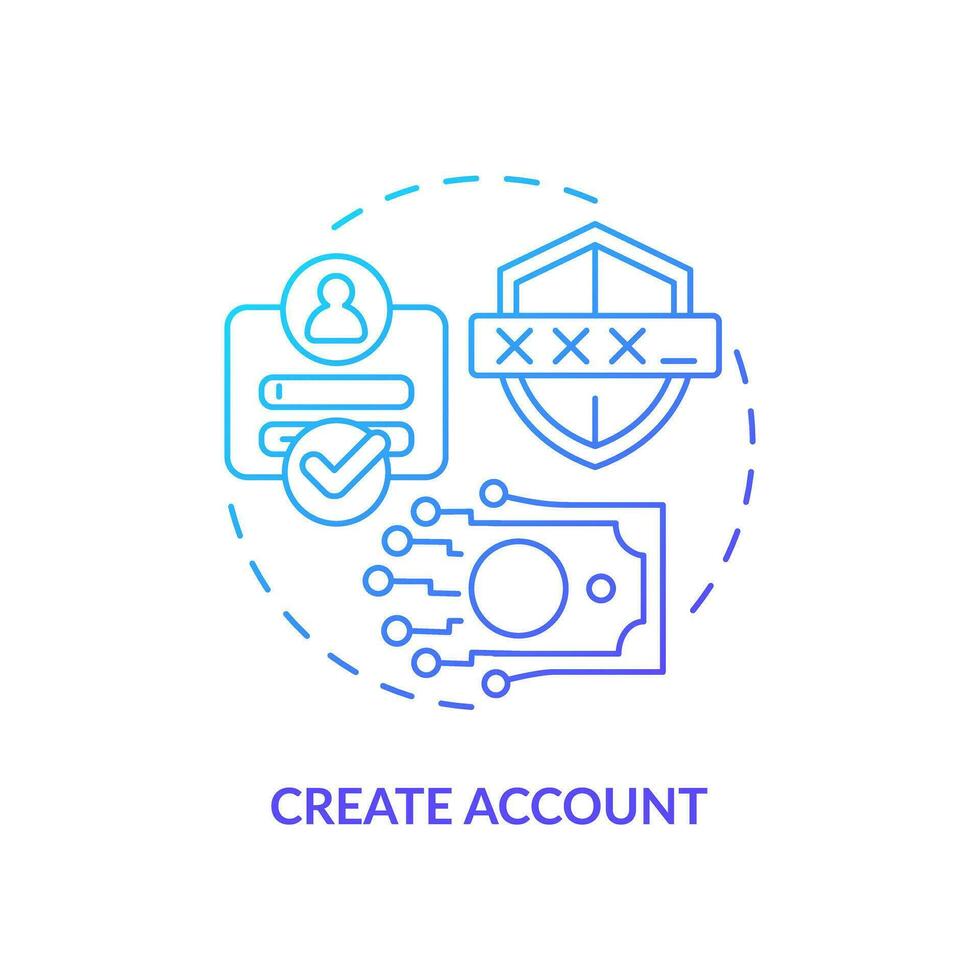 2D create account gradient thin line icon concept, isolated vector, illustration representing digital currency. vector