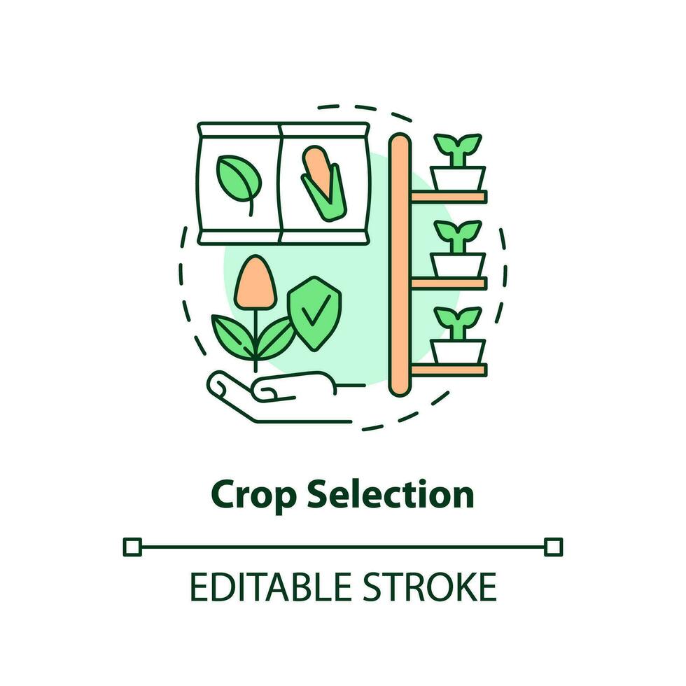 2D customizable crop selection icon representing vertical farming and hydroponics concept, isolated vector, thin line illustration. vector