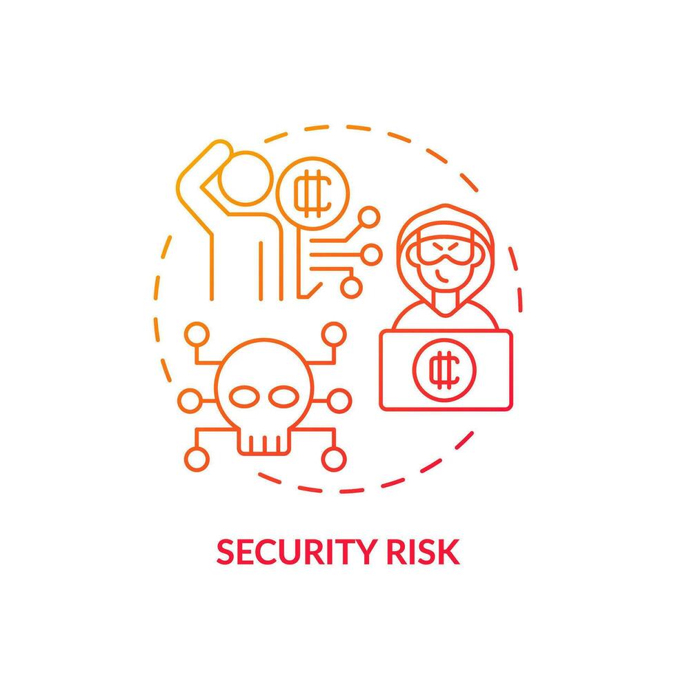 2D security risk gradient thin line icon concept, isolated vector, illustration representing digital currency. vector