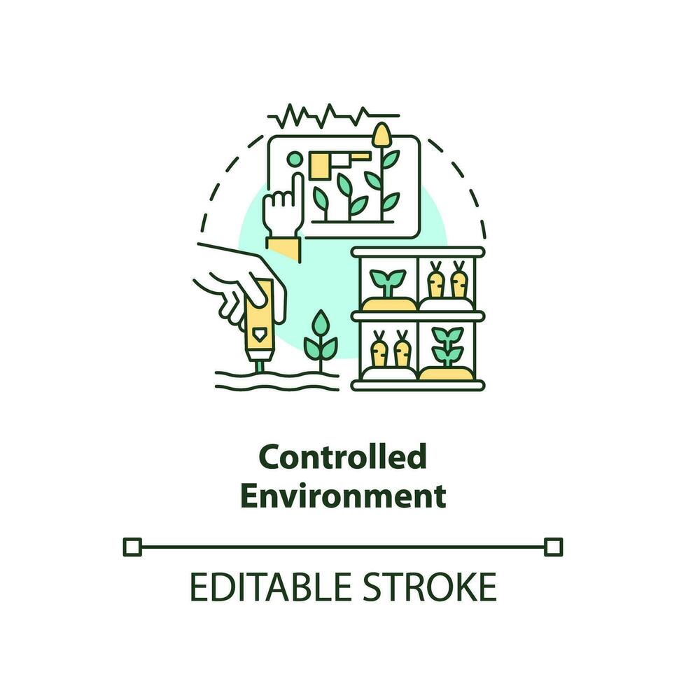 2D customizable controlled environment icon representing vertical farming and hydroponics concept, isolated vector, thin line illustration. vector