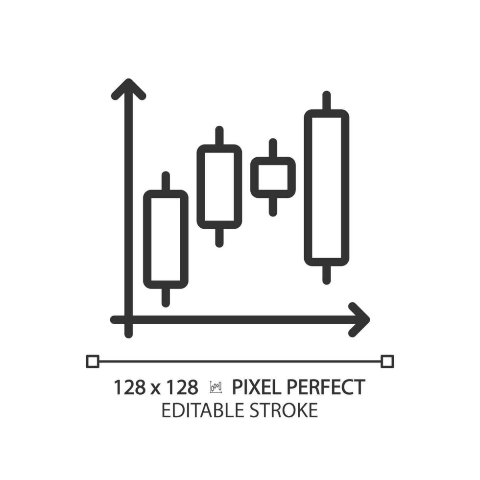 Candlestick chart linear icon. Forex trading. Professional sales. Stock market. Financial investment. Thin line illustration. Contour symbol. Vector outline drawing. Editable stroke