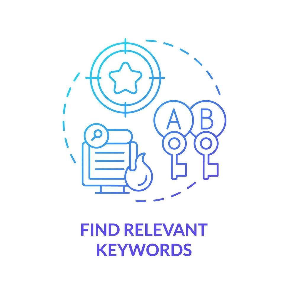 Gradient find relevant keywords icon concept, isolated vector, AI for SEO thin line illustration. vector