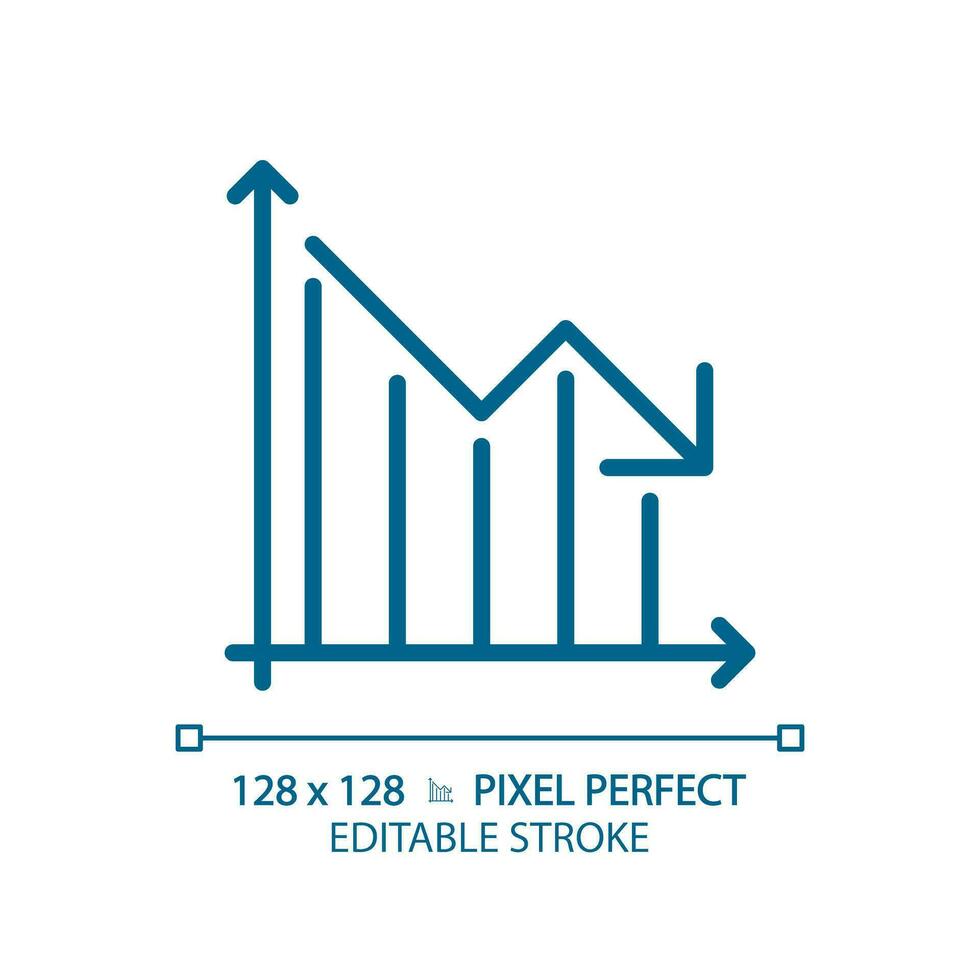 disminución grafico ligero azul icono. flecha yendo abajo. dinero diagrama. económico crisis. datos análisis. rgb color signo. sencillo diseño. web símbolo. contorno línea. plano ilustración. aislado objeto vector