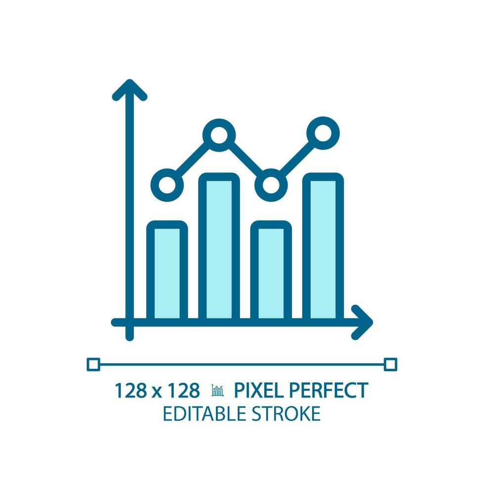 combo gráfico ligero azul icono. ventas actuación. económico informe. proyecto progreso. encuesta análisis. rgb color signo. sencillo diseño. web símbolo. contorno línea. plano ilustración. aislado objeto vector