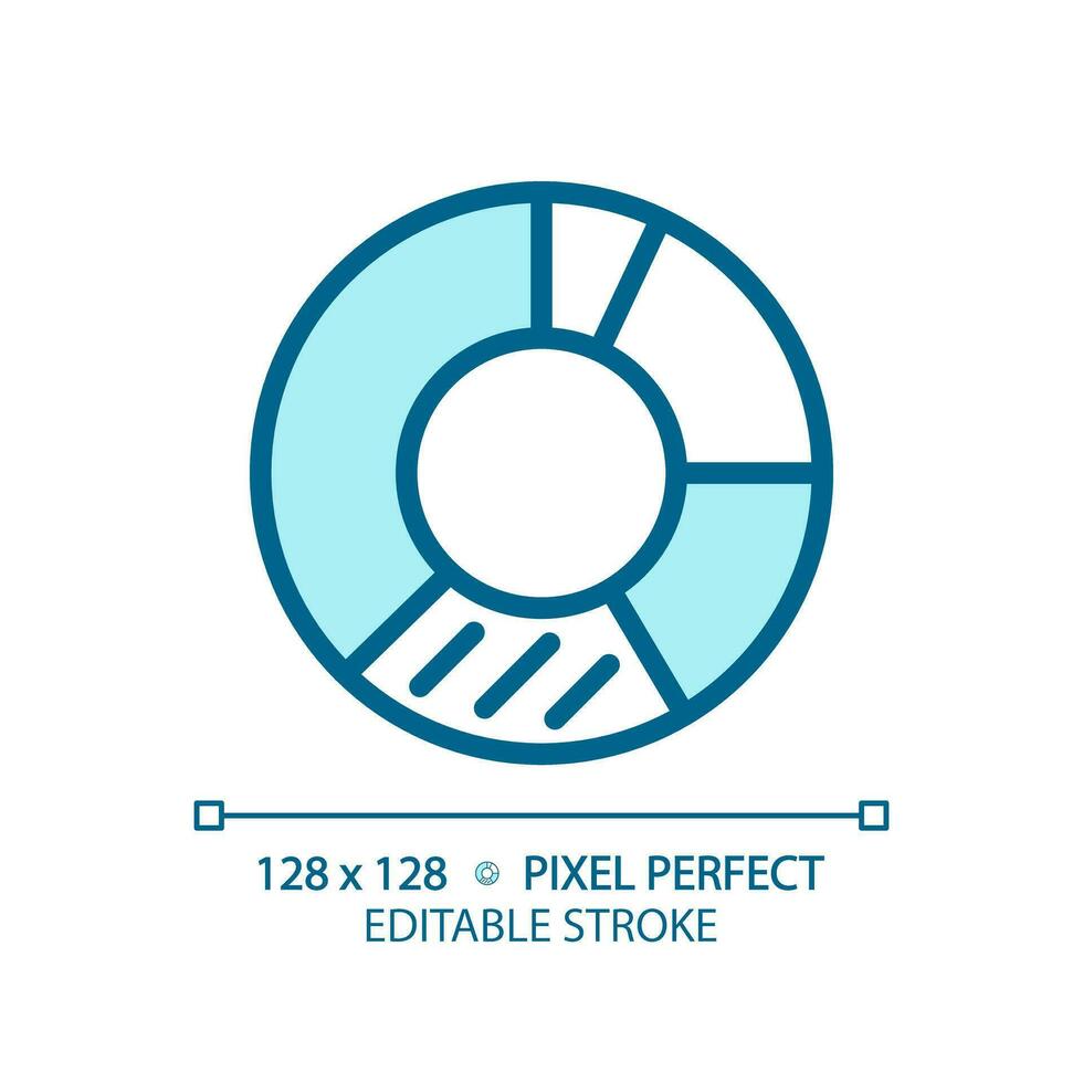 Donut chart light blue icon. Competitor analysis. Customer segmentation. Presentation graphic. RGB color sign. Simple design. Web symbol. Contour line. Flat illustration. Isolated object vector