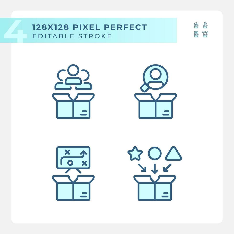 Pixel perfect blue icons set representing product management, editable thin line illustration. vector