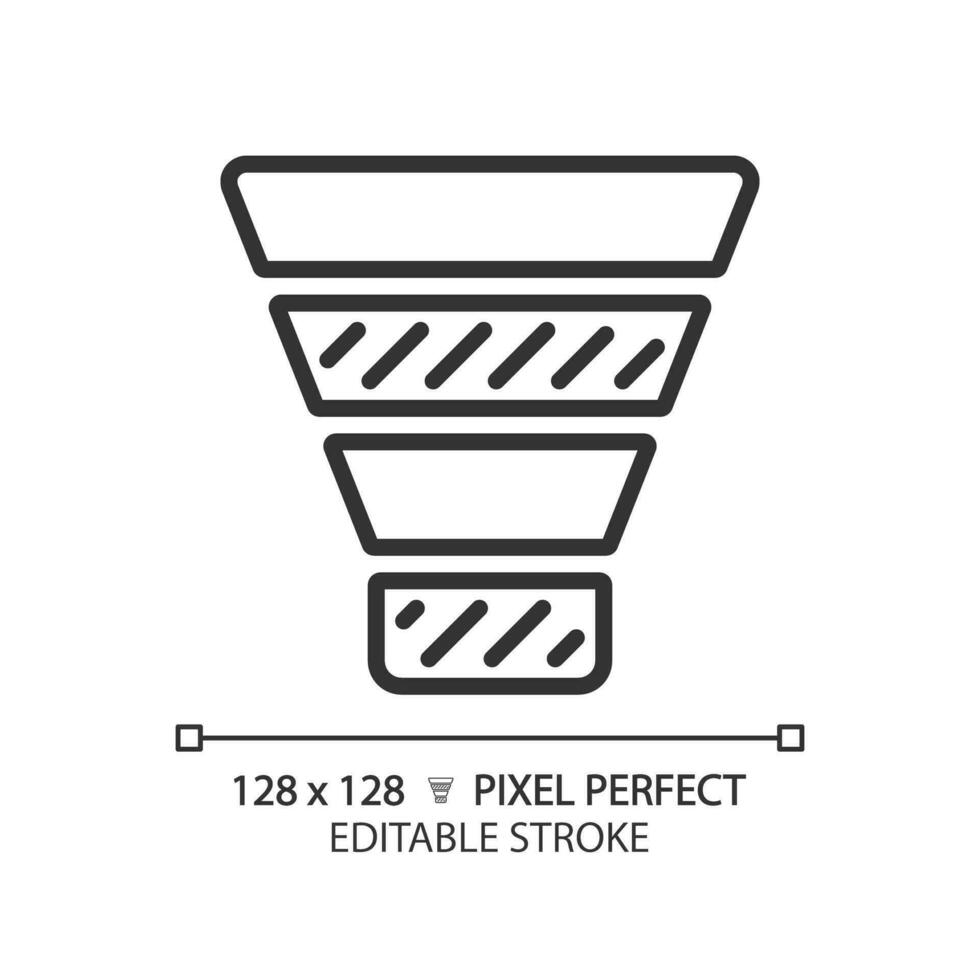 Funnel chart linear icon. Customer journey. Lead generation. Marketing research. Conversion optimization. Thin line illustration. Contour symbol. Vector outline drawing. Editable stroke