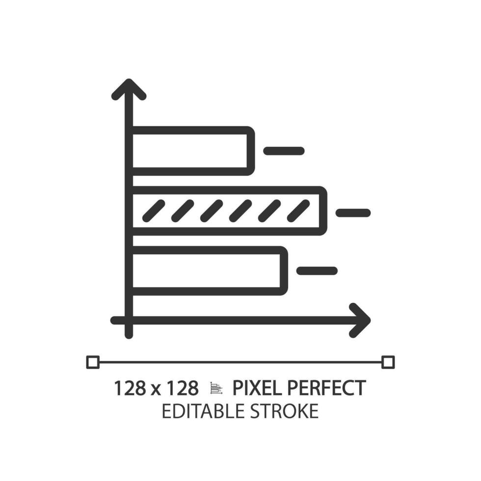 Horizontal bar chart linear icon. Comparing products. Marketing analysis. Survey results. Data analytics. Thin line illustration. Contour symbol. Vector outline drawing. Editable stroke