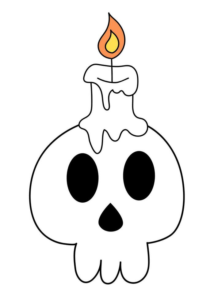 Skull candle. Human skull with a candle. Halloween symbol. Human skull candlestick. Vector flat illustration.