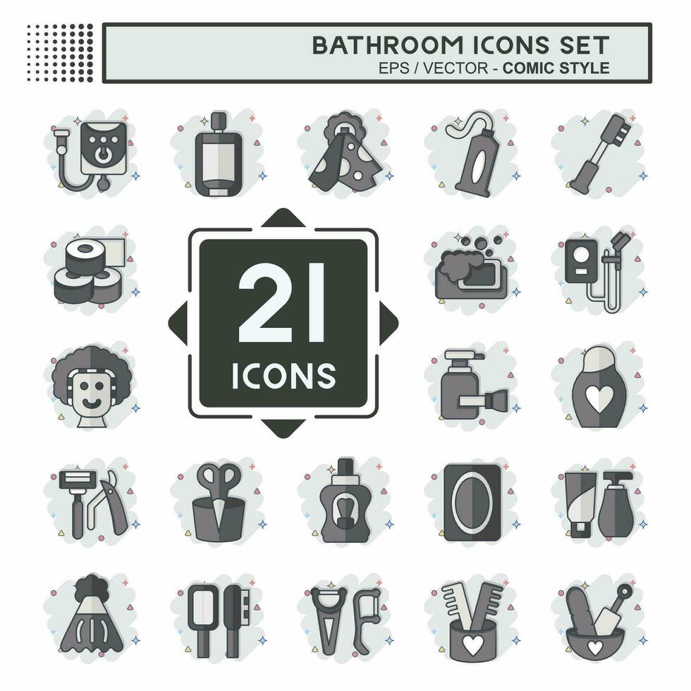 Icon Set Bathroom. related to Clinic symbol. comic style. simple design editable. simple illustration vector