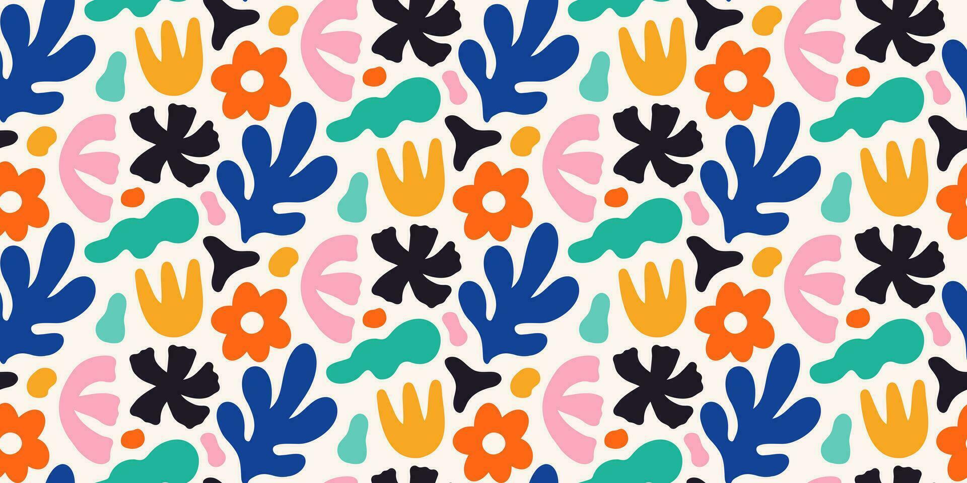 Seamless pattern with matisse abstract botanical shapes. Colorful trendy creative artistic elements on light background. vector