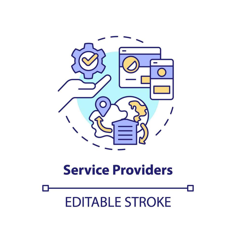 2D editable service providers thin line icon concept, isolated vector, multicolor illustration representing vendor management. vector