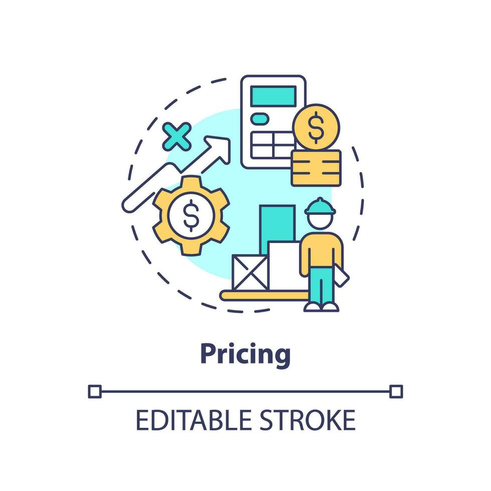 2D editable pricing thin line icon concept, isolated vector, multicolor illustration representing vendor management. vector