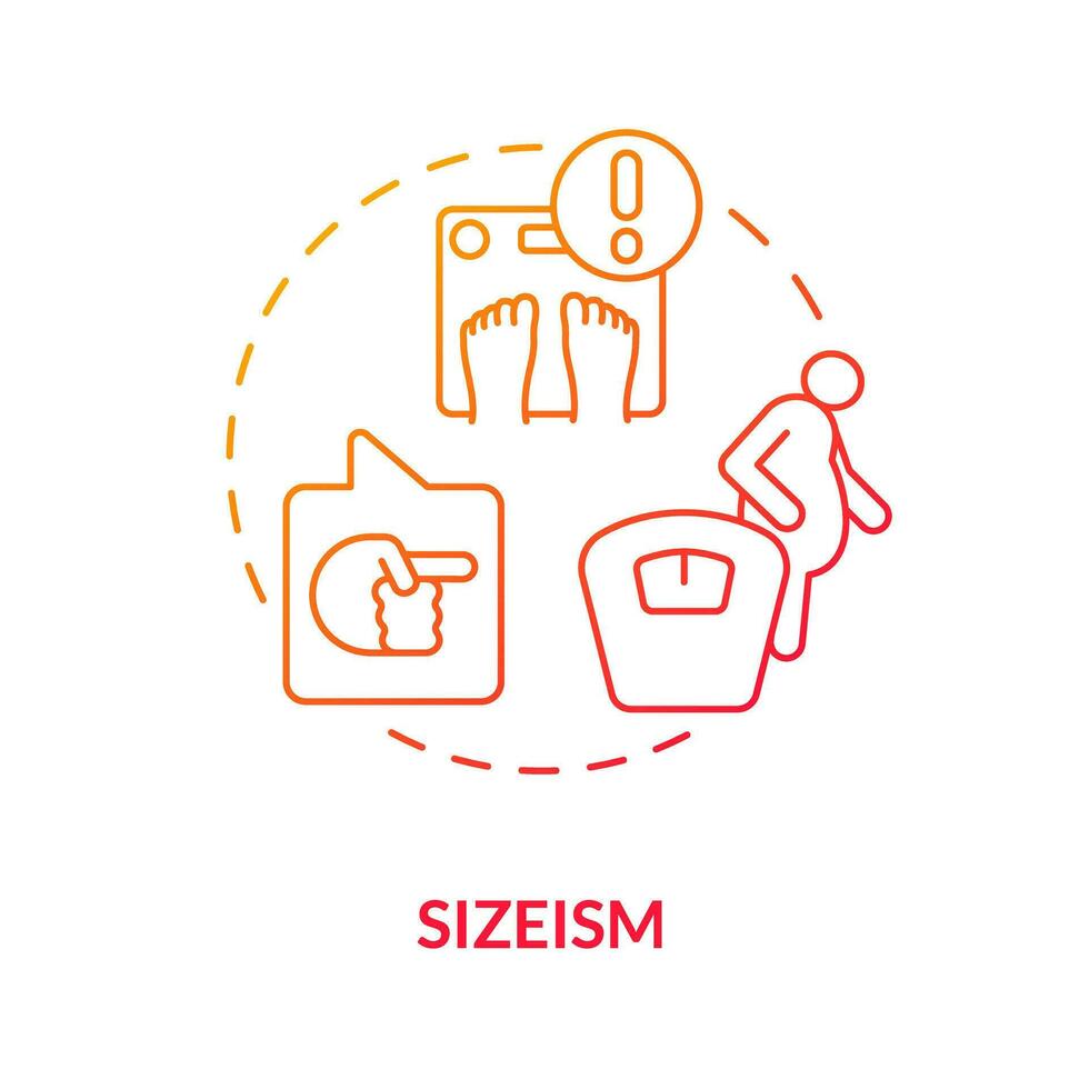 Sizeism red gradient concept icon. Comment and criticize human body. Social injustice example abstract idea thin line illustration. Isolated outline drawing vector