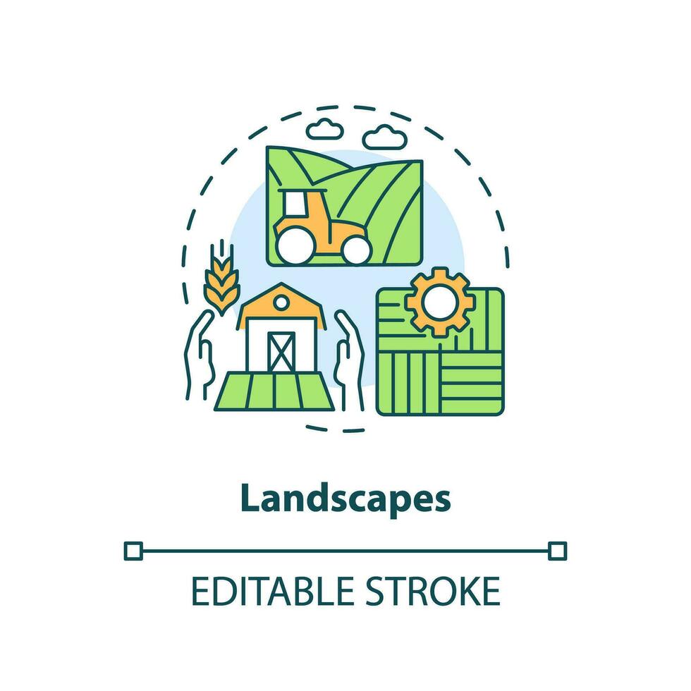 Landscapes concept icon. Reversing biodiversity loss. Agriculture policy objective abstract idea thin line illustration. Isolated outline drawing. Editable stroke vector