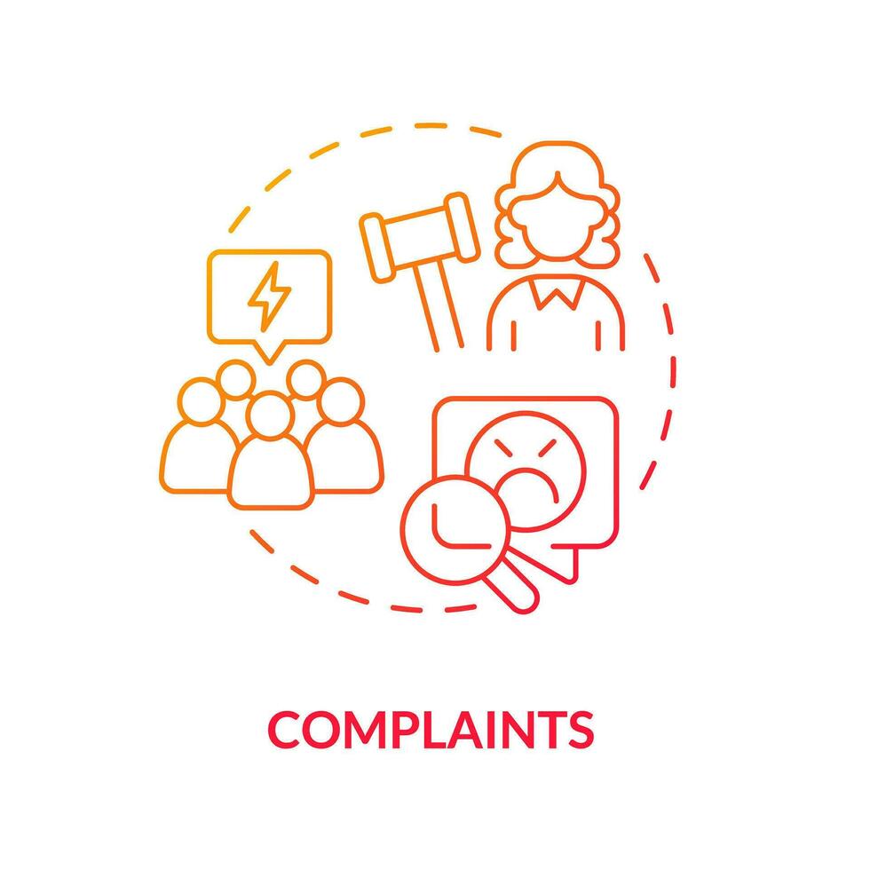 Complaints red gradient concept icon. Unsatisfied customers. Client claims. Law and legal issue abstract idea thin line illustration. Isolated outline drawing vector