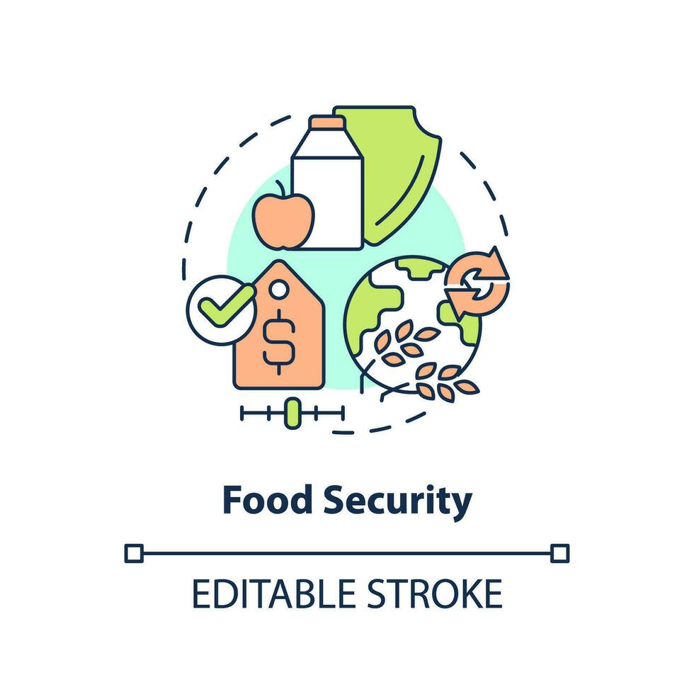 Food security concept icon. Nutrition products management. Agriculture policy concern abstract idea thin line illustration. Isolated outline drawing. Editable stroke vector