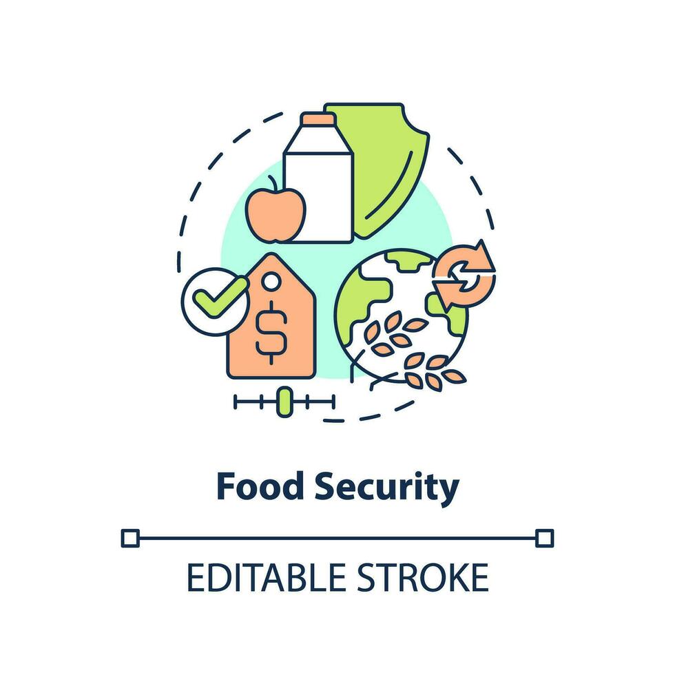 comida seguridad concepto icono. nutrición productos gestión. agricultura política preocupación resumen idea Delgado línea ilustración. aislado contorno dibujo. editable carrera vector