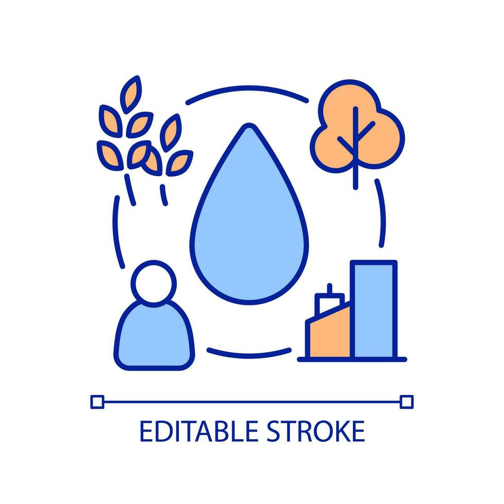 Water in nature and urban site RGB color icon. Freshwater consumption management. Access to clean aqua sources. Isolated vector illustration. Simple filled line drawing. Editable stroke