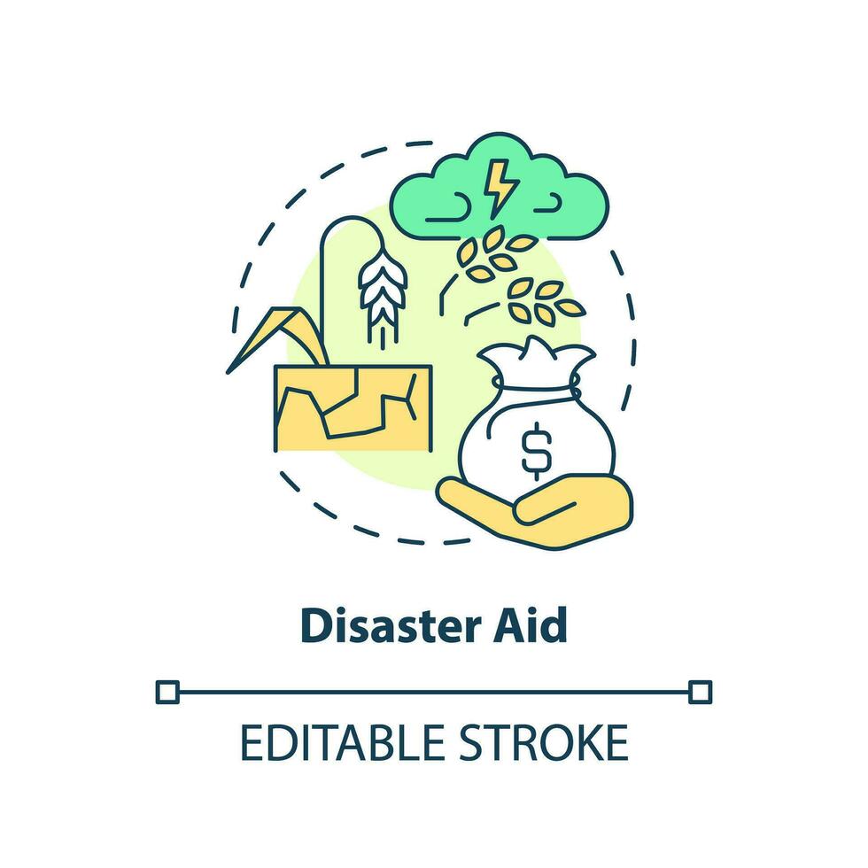 desastre ayuda concepto icono. seguro para agricultores. agrícola subvención resumen idea Delgado línea ilustración. aislado contorno dibujo. editable carrera vector