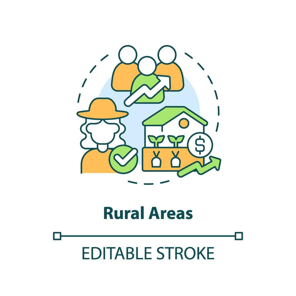 Rural areas concept icon. Jobs, growth and equality. Agriculture policy objective abstract idea thin line illustration. Isolated outline drawing. Editable stroke vector