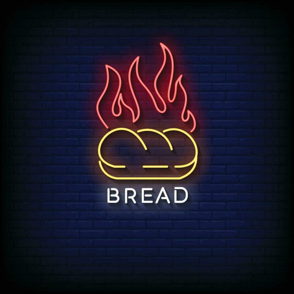 Neon Sign bread with brick wall background vector