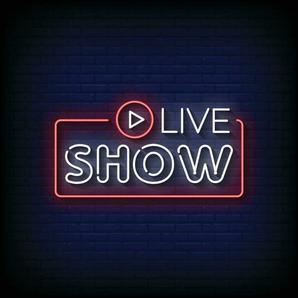 Neon Sign live show with brick wall background vector