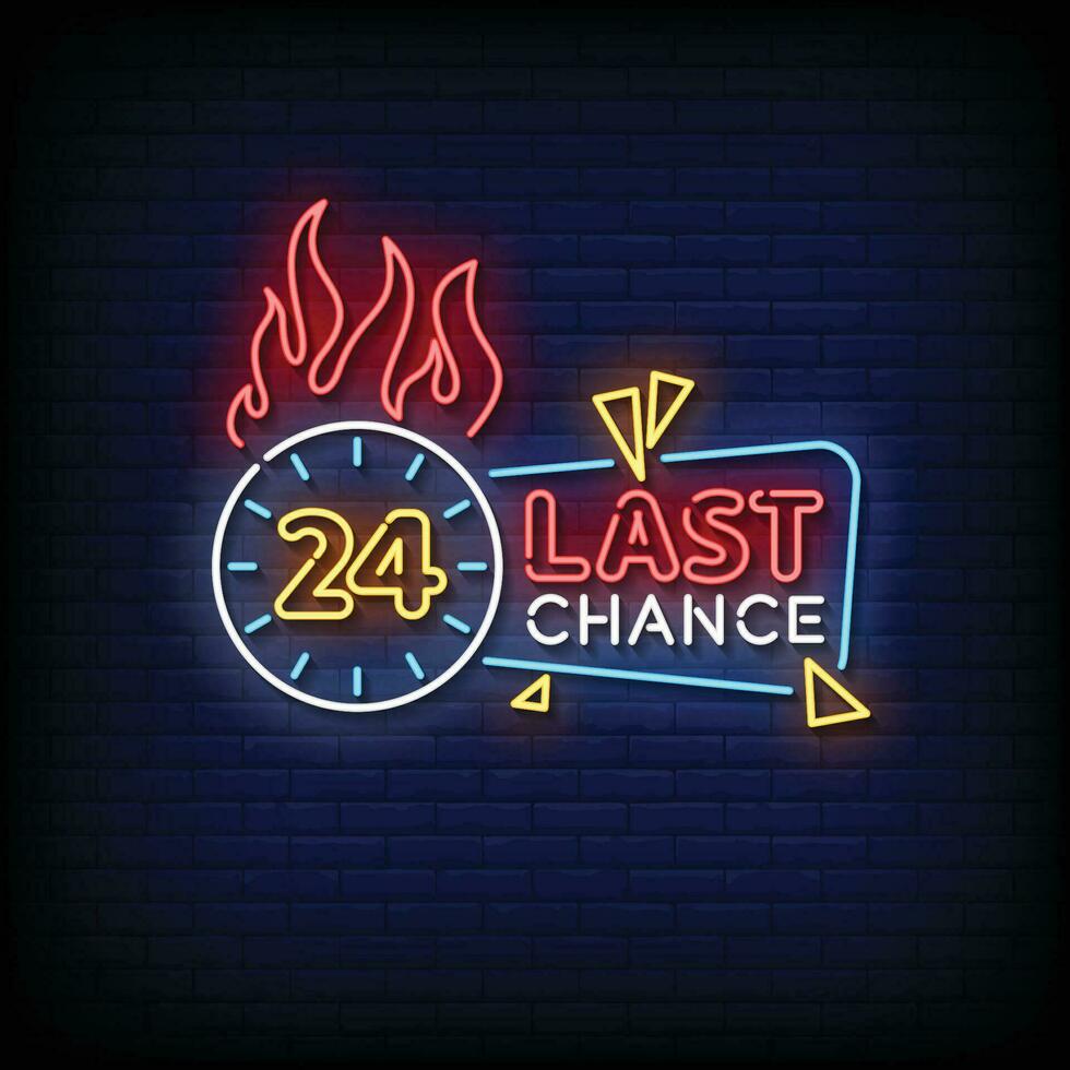 Neon Sign last chance with brick wall background vector