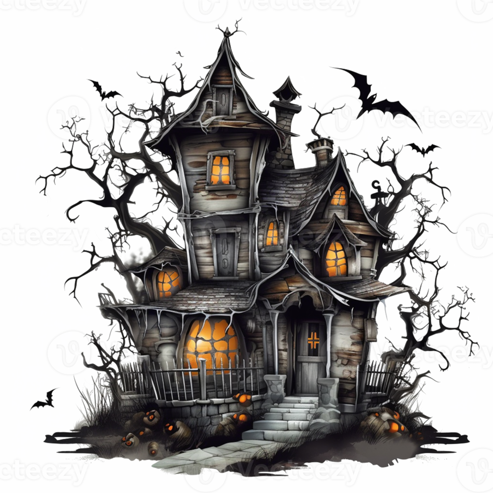 Haunted Halloween House Clipart  generative ai technology png