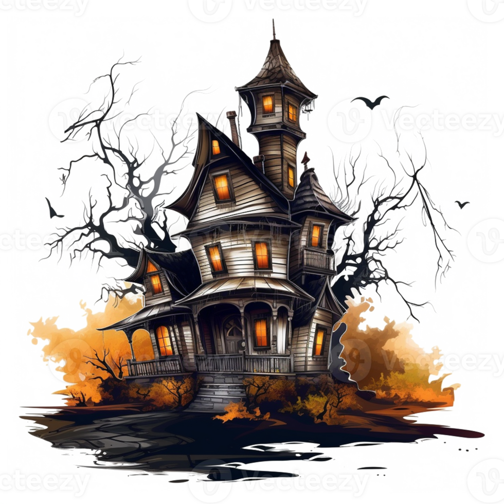 Haunted Halloween House Clipart with generative ai technology png