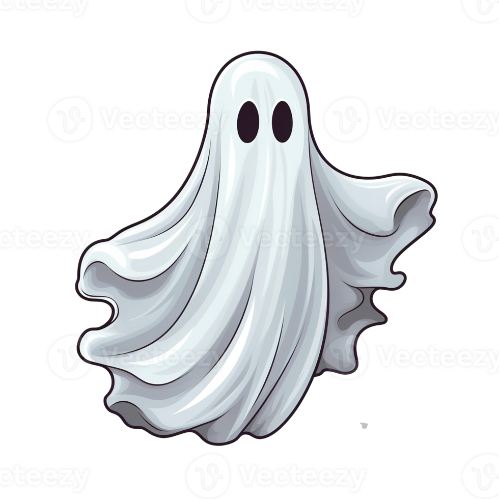 Generative AI, PNG funny ghost in flat line art style, Halloween concept