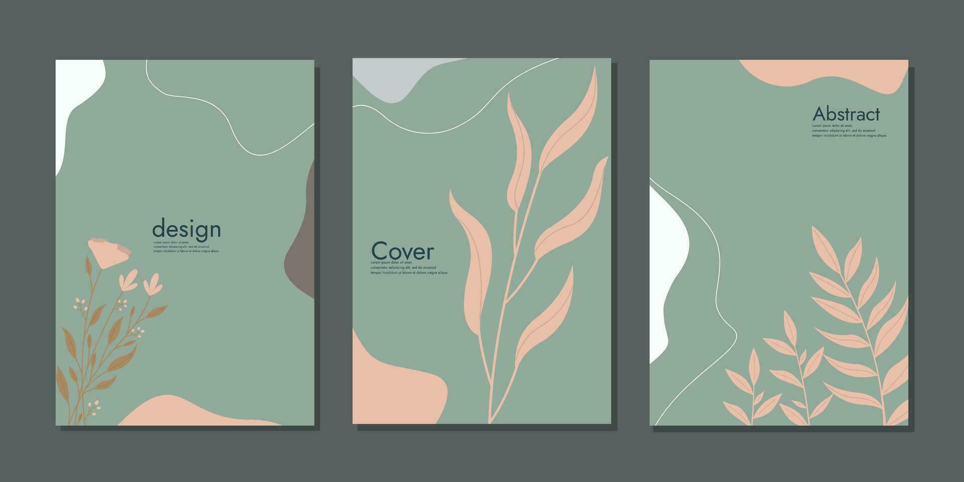 Set of notebook cover hand drawn floral designs. abstract retro botanical background.It can be used for invitation, card, cover book, diary, notebook. Vector illustration
