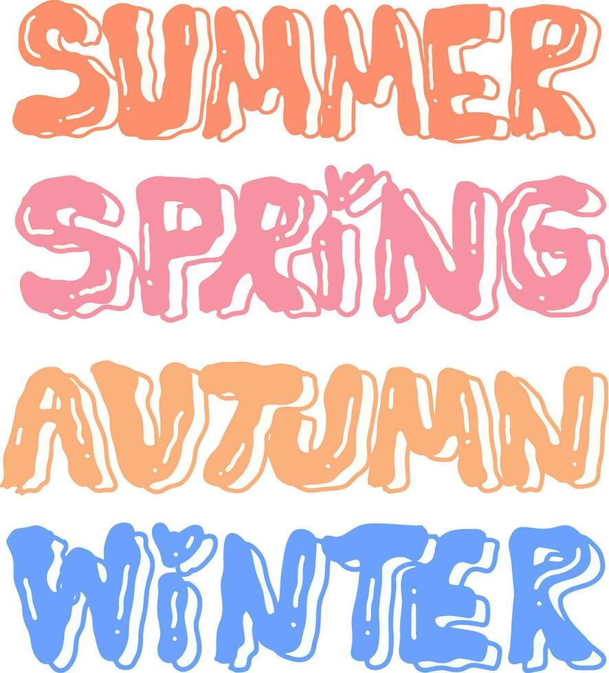 hand drawn seasons text wave design vector