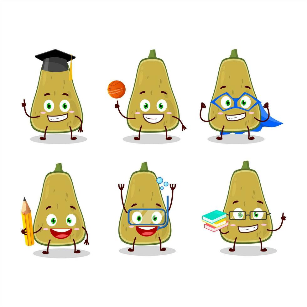 colegio estudiante de rebanada de squash dibujos animados personaje con varios expresiones vector