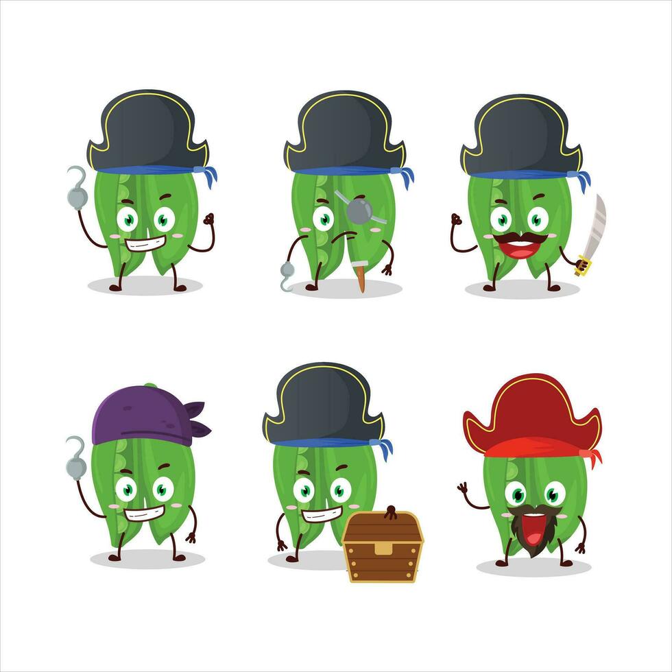 dibujos animados personaje de chícharos con varios piratas emoticones vector