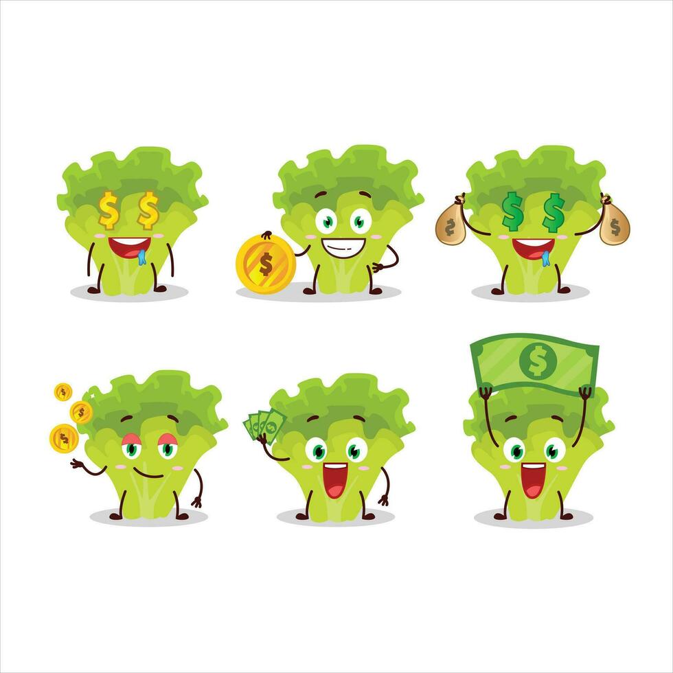 lechuga dibujos animados personaje con linda emoticon traer dinero vector