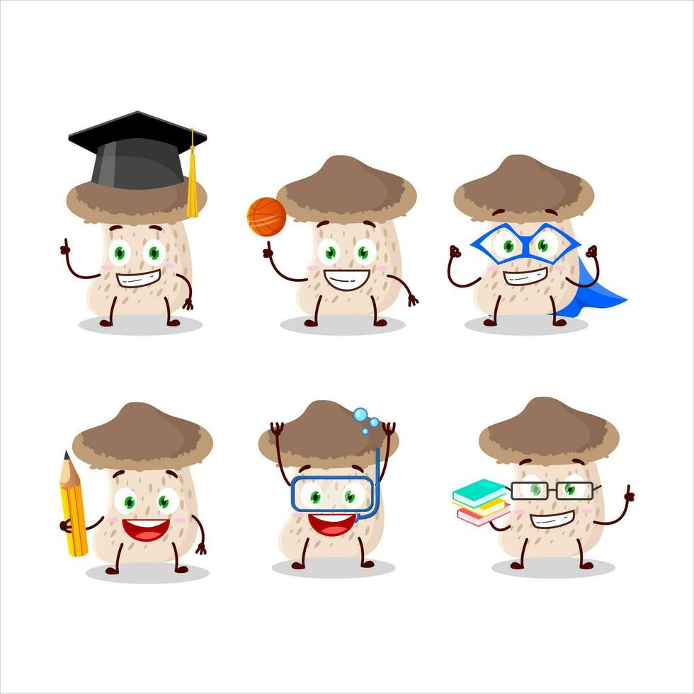 colegio estudiante de shiitake seta dibujos animados personaje con varios expresiones vector