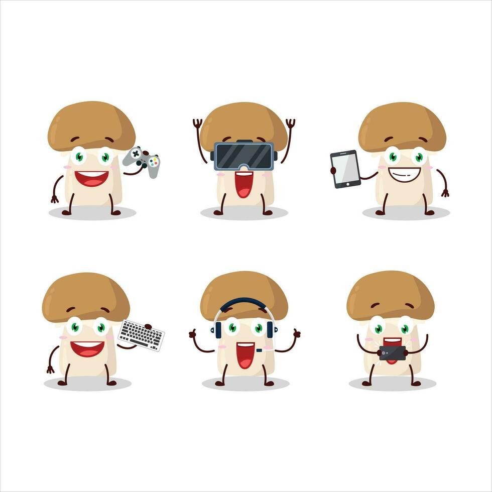 Champignon cartoon character are playing games with various cute emoticons vector