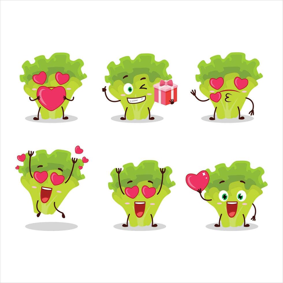 Lettuge cartoon character with love cute emoticon vector