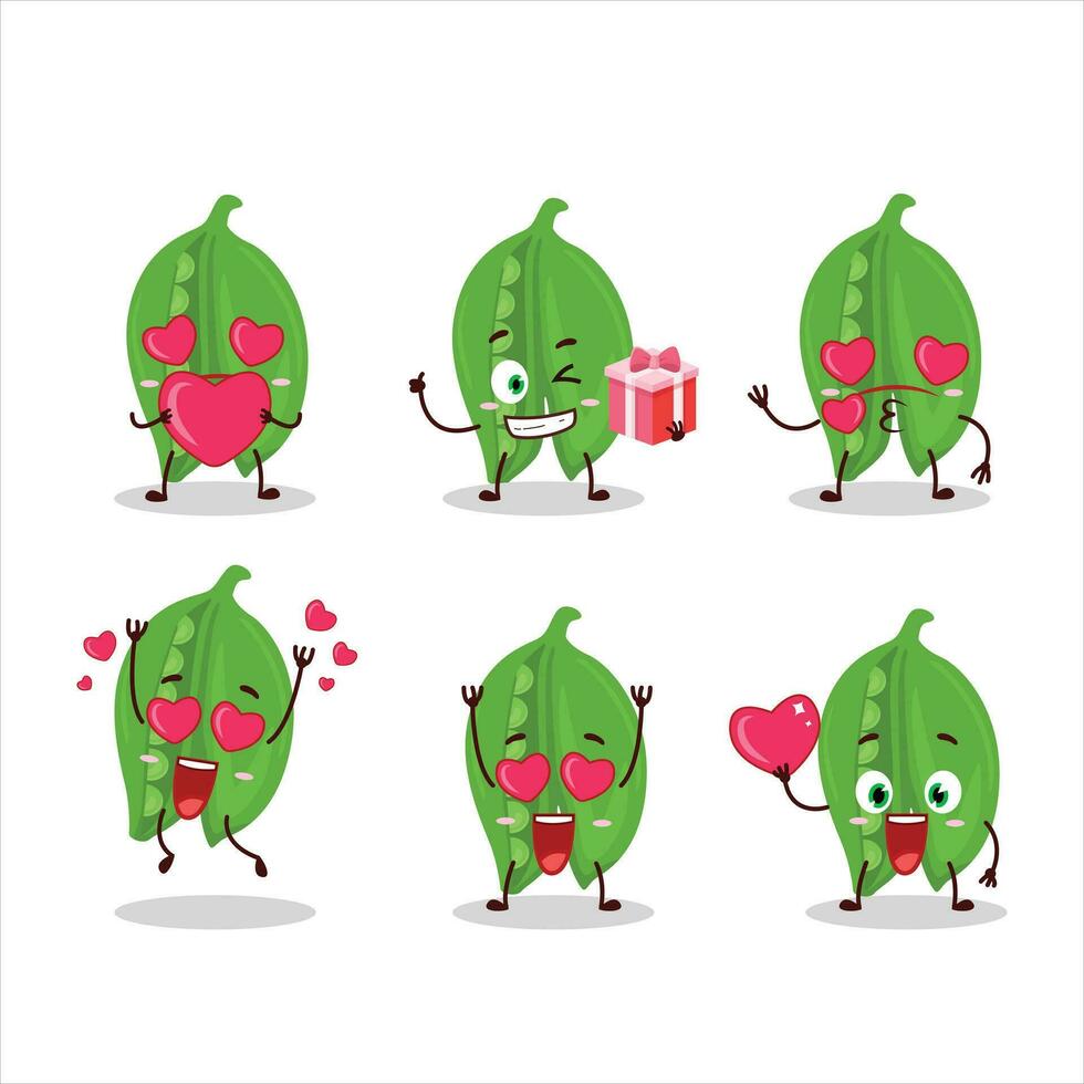 Peas cartoon character with love cute emoticon vector