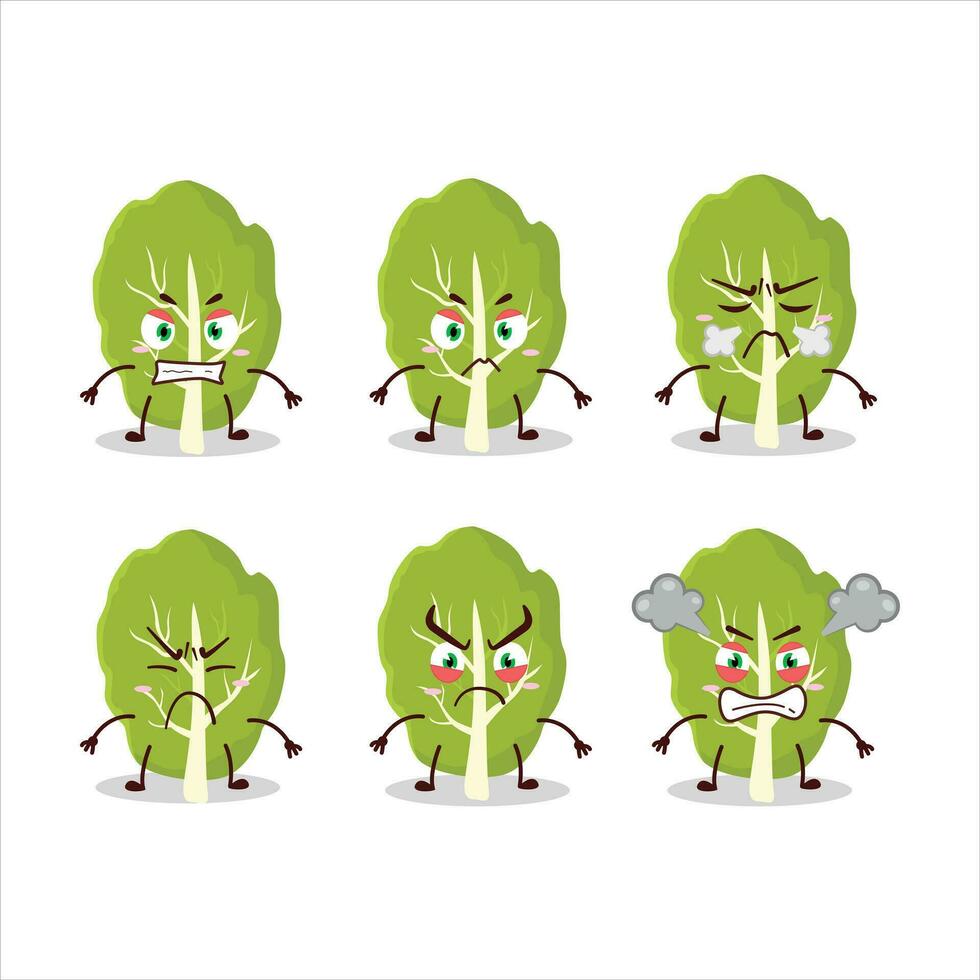 Collard greens cartoon character with various angry expressions vector