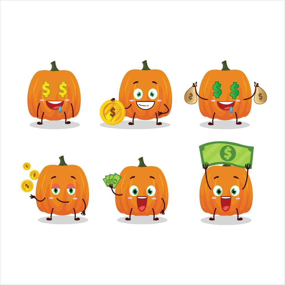 New pumpkin cartoon character with cute emoticon bring money vector